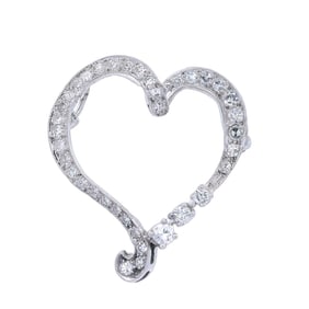 18kt white Gold Pendant Brooch Heart with Diamonds