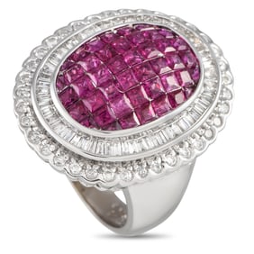 18K White Gold 1.0ct Diamond and Ruby Statement Ring