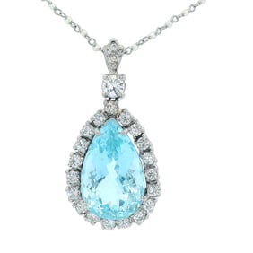 Platinum Pendant Necklace in Platinum with Aquamarine, Diamonds and Pearls