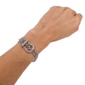 Platinum adjustable Belt Bracelet with Diamonds and Micro Pearls