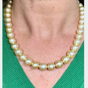 18K Yellow Gold Golden South Sea Pearl & Diamond Neckalce
