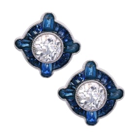 Platinum Studs with 2.34 CTW in Diamonds and Sapphires
