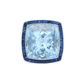 Platinum Cocktail Ring with 14.65 CTW in Aquamarine, Sapphires and Diamonds