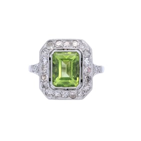 Platinum Cocktail Ring with Peridot and Diamonds