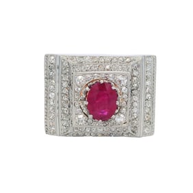 Retro 18kt Gold and Platinum Ring with Ruby and Diamonds