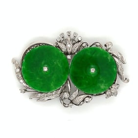 1950’s 14K White Gold Jade & Diamond Pendant Brooch