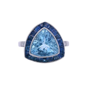 Platinum Cocktail Ring with 2.40 CTW in Aquamarine, Sapphires and Diamonds