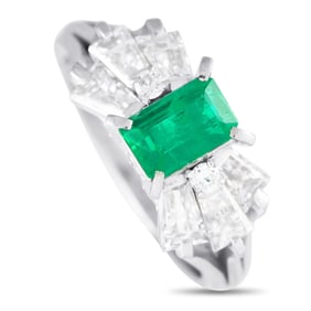 Platinum 1.07ct Diamond and Emerald Ring