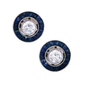 Target Platinum & 14kt Gold Studes Earrings with Diamonds and Blue Sapphires
