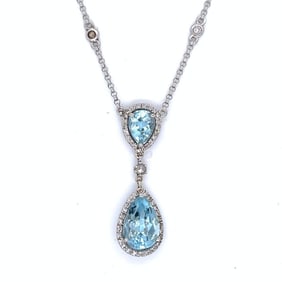 18K White Gold Topaz & Diamond Necklace