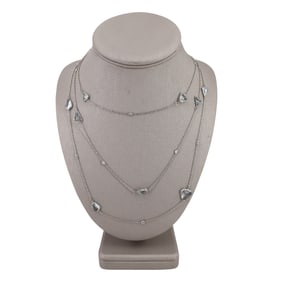 Large Platinum Chain Necklace with Diamonds and Aquamarines