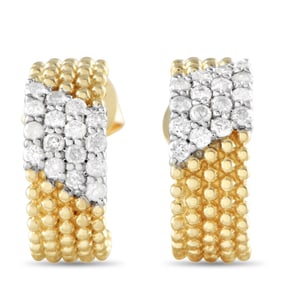 14K Yellow Gold 0.35ct Diamond Beaded C-Hoop Earrings