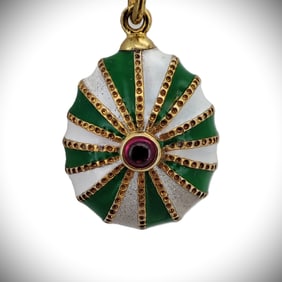 Vintage Imperial Era Rose Gold  Enamel Easter Egg Pendant.