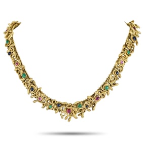 Zolotas 18K Yellow Gold Emerald, Ruby, and Sapphire Snake Necklace