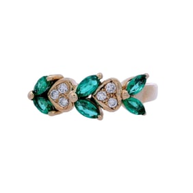 14kt yellow Gold Ring with Diamonds and Emeralds