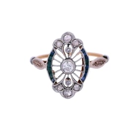 Antique 18kt Gold Ring with Enamel and Diamonds