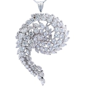Art Deco Platinum Pendant Brooch with 15.30 CTW in Diamonds