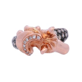 14kt Rose gold Horse Ring with 1.10 Cts in champagne and white Diamonds