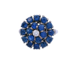 14kt white Gold Cocktail Ring with Blue Sapphires and Diamond