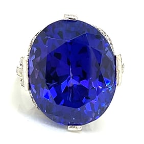 18K White Gold 27.07 Ct. Tanzanite & Diamond Ring