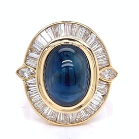 18K Yellow Gold 9.63 Ct. Sapphire & Diamond Ring