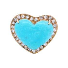 Vintage 18kt yellow Gold Heart Ring with Turquoise and Diamonds