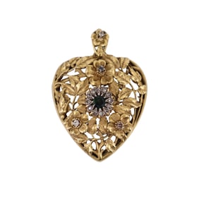 Art Nouveau Heart Locket in 18kt Gold with Alexandrite and Diamonds