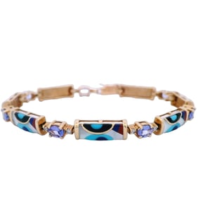 ASH 14kt yellow Gold Bracelet with Diamonds, Tanzanite and mother of Pearl
