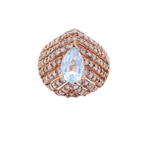 14kt rose Gold Cocktail Ring with Aquamarine and Diamonds