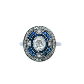 Edwardian Platinu Ring with Diamonds and Sapphires