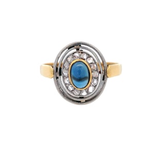 Art Deco 18kt Gold and Platinum Ring with Diamonds and Sapphires