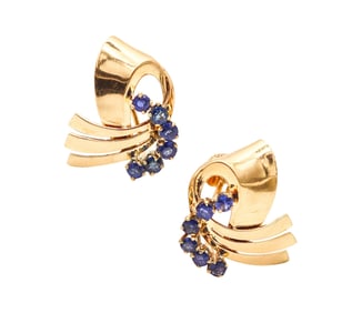 TIFFANY & CO. 1940 Retro Modern Clips Earrings In 14Kt Gold With Sapphires
