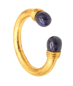 LALAOUNIS 1970 Greek Bangle Bracelet In 22Kt Yellow Gold With Sodalites