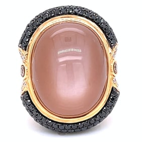 18K Yellow Gold Black Diamonds and Quartz Ring