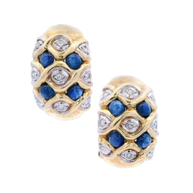 Vintage 14kt yellow Gold Earrings with Diamonds and blue Sapphires