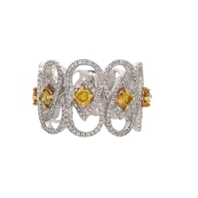 18kt white Gold Ring with yellow and white Diamonds