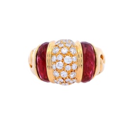 Bvlgari 18kt yellow Gold Ring with Diamonds and Tourmalines