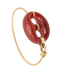GUCCI 1980 Firenze Carved Agate Mariner link Bangle In 18K Gold