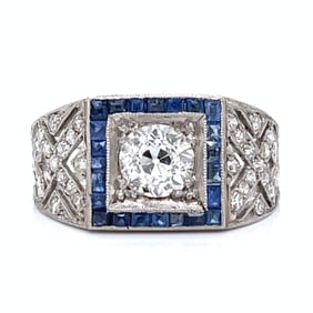 Art Deco Platinum Diamond & Sapphire Ring