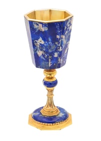 ITALY Milano 1970 Impressive Lapis Lazuli Goblet In Gilt .800 Sterling Silver
