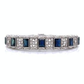 Art Deco Platinum Sapphire & Diamond Bangle Bracelet