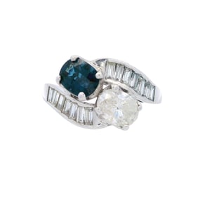 Toi et Moi Platinum Ring with 4.10 CTW in Diamonds and Blue Saphire