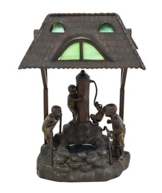 OSWALD SCHIMMELPFENNIG 1890 Table Lamp With Childrens In a Water Pump