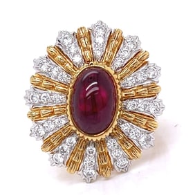 Mid century 18K Yellow Gold Ruby & Diamond Ring