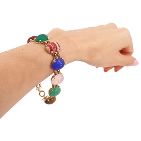 Vintage 14kt yellow Gold scarab Bracelet with natural stones