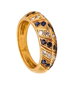 VAN CLEEF & ARPELS Paris Band Ring In 18Kt Gold With Diamonds and Sapphires