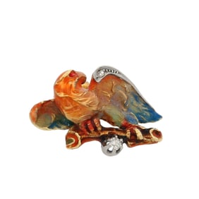 Art Nouveau 18kt Gold Eagle Pin with enamel and Diamonds