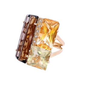 14kt Gold Designer Ring with Citrines, smoky Topaz and Diamonds