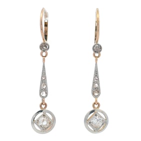 Antique Drop Earrings with 18kt Gold and Platinum with Diamonds