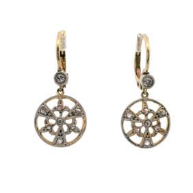 Edwardian Drop Earrings in 18kt Gold and Platinum with Diamonds